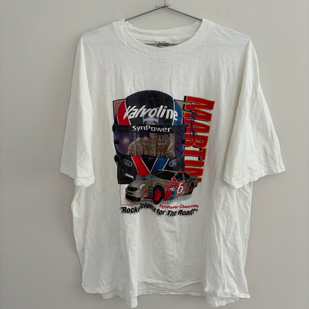 Vintage Mark Martin Valvoline Nascar Racing T Shirt White XL Stedman Hanes